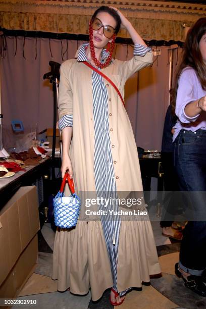 Model poses for the Staud Presentation during New York Fashion Week: The Shows at Laudree on September 12, 2018 in New York City.