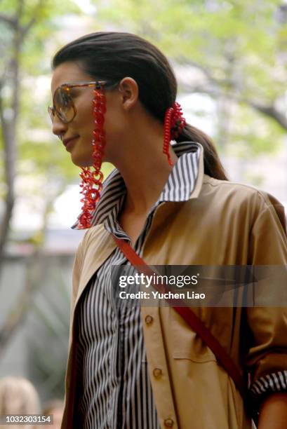 Model walks for the Staud Presentation during New York Fashion Week: The Shows at Laudree on September 12, 2018 in New York City.