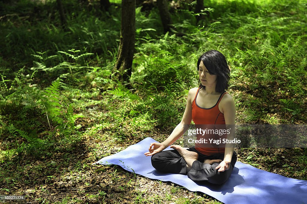 Meditating woman in the nature  