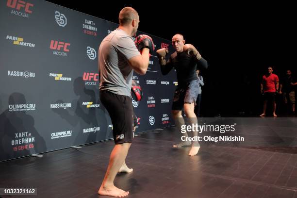 Alexey Oliynyk holds an open workout for fans and media during UFC Fight Night open workout at Cition Hall on September 12, 2018 in Moscow, Russia.