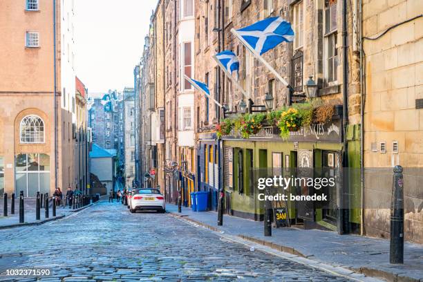 bar pub in old town edinburgh scotland uk - scottish flag stock pictures, royalty-free photos & images
