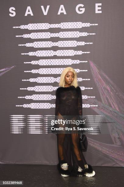 Siobhan Bell arrives at the Savage X Fenty Fall/Winter 2018 fashion show during NYFW at the Brooklyn Navy Yard on September 12, 2018 in Brooklyn, NY.