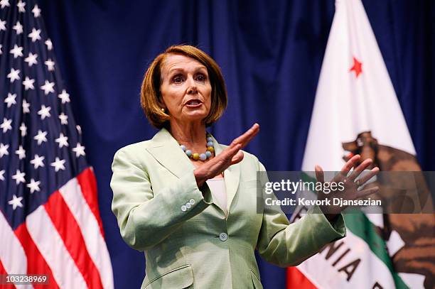 Speaker of the House Rep. Nancy Pelosi , speaks during an event marking the 75th anniversary of the Social Security Act at a community forum on...