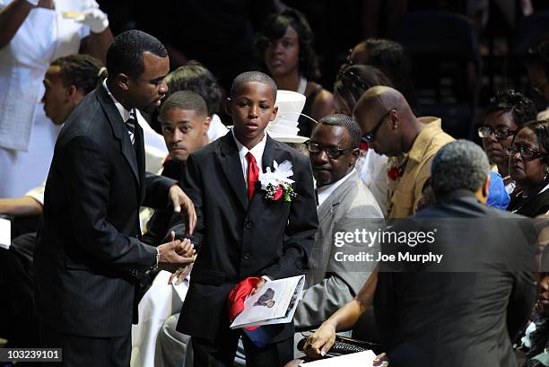 Lamar Wright, son of Lorenzen Wright during a memorial service honoring the life of Lorenzen Wright on August 4, 2010 at FedExForum in Memphis,...