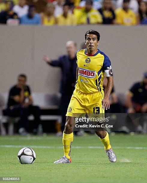 Pavel Pardo of Club America against Manchester City during the 2010 Aaron's International Soccer Challenge match at Georgia Dome on July 28, 2010 in...