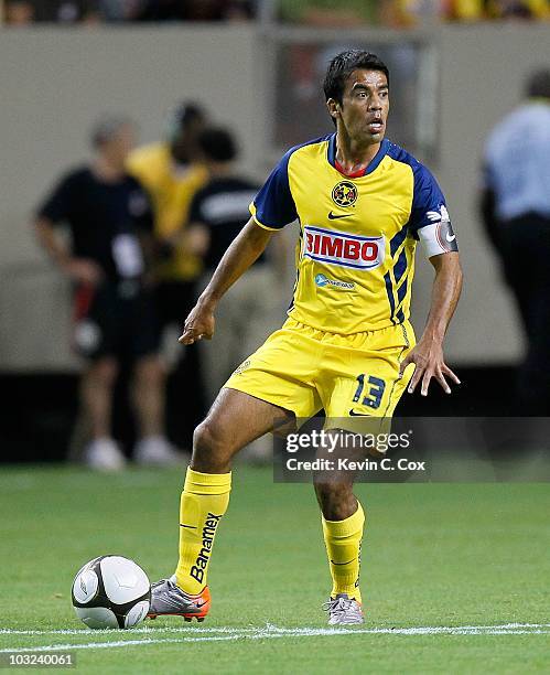 Pavel Pardo of Club America against Manchester City during the 2010 Aaron's International Soccer Challenge match at Georgia Dome on July 28, 2010 in...