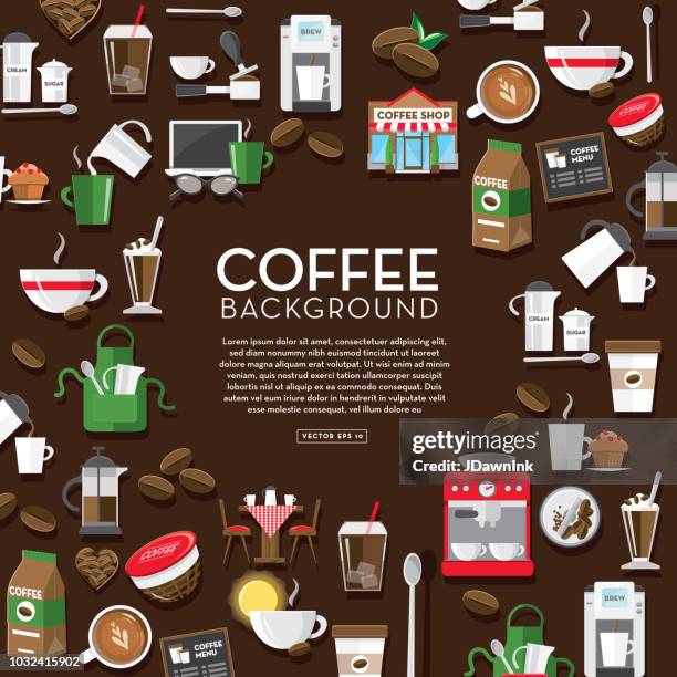 coffee icon set background design template with placement text - coffee pot pouring stock illustrations