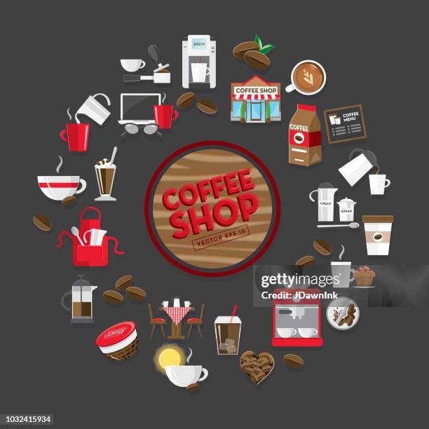 coffee icon set background design template with placement text - coffee pot pouring stock illustrations