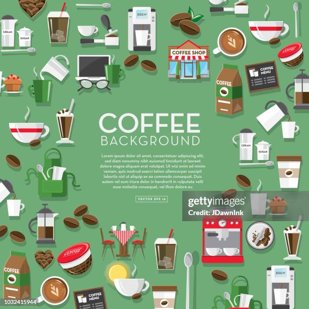coffee icon set background design template with placement text - bistro set stock illustrations