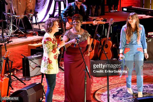 Brandi Carlile, Irma Thomas and Courtney Marie Andrews perform onstage during the 2018 Americana Music Honors and Awards at Ryman Auditorium on...