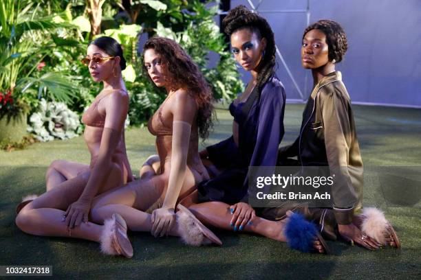 Models walk the runway for the Savage X Fenty Fall/Winter 2018 fashion show during NYFW at the Brooklyn Navy Yard on September 12, 2018 in Brooklyn,...