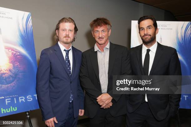 Creator/Writer/Executive Producer Beau Willimon, Sean Penn and Executive Producer Jordan Tappis attend Hulu's "The First" Los Angeles Premiere on...