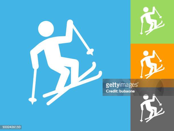 freestyle skiing  flat icon on blue background - freestyle skiing stock illustrations
