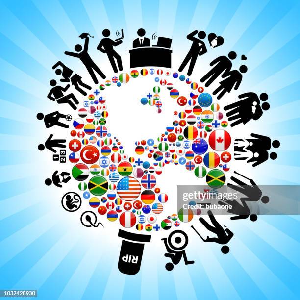 planet earth flags human life cycle background - human life cycle stock illustrations