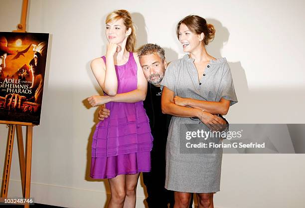 Actress Louise Bourgoin, director Luc Besson and German dubbing voice, actress Jessica Schwarz attend the photocall of 'The Extraordinary Adventures...