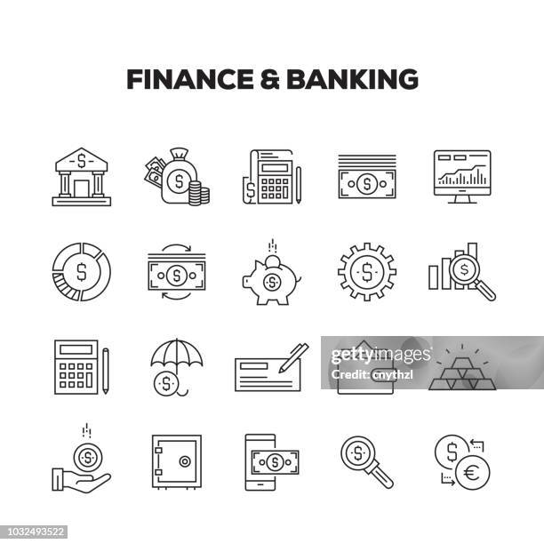 finanzen und banking line icons set - coin bank stock-grafiken, -clipart, -cartoons und -symbole