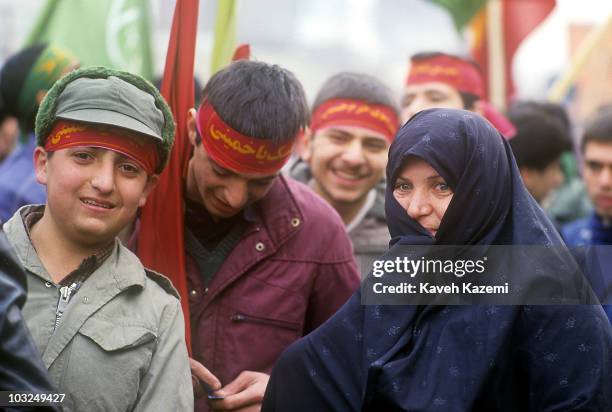 Mother bids farewell to her young Basiji son before his departure for the war front with Iraq, Tehran, Iran, 12th February 1988.