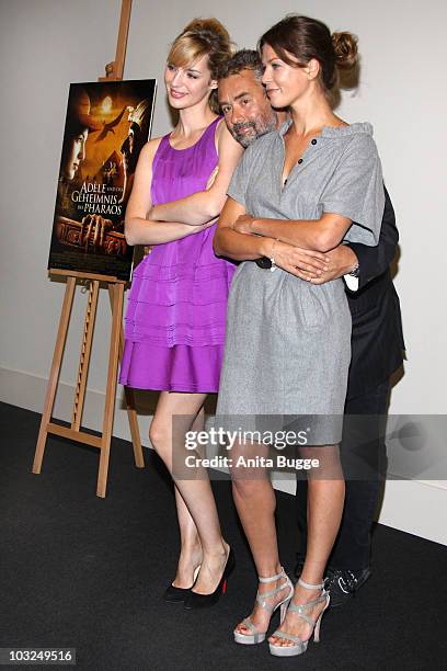 Actress Louise Bourgoin, director Luc Besson and German dubbing voice, actress Jessica Schwarz, attend the photocall of 'The Extraordinary Adventures...