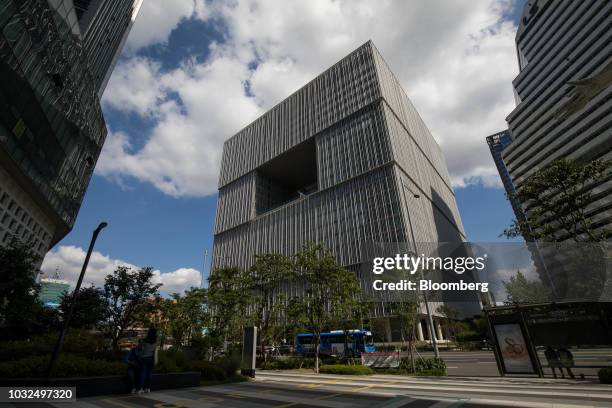 The Amorepacific Corp. Headquarters, center, stand in Seoul, South Korea, on Wednesday, Sept. 12, 2018. Amorepacific is the largest cosmetics company...