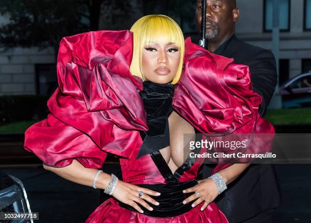 Rapper Nicki Minaj is seen arriving to Marc Jacobs SS19 fashion show during New York Fashion Week at Park Avenue Armory on September 12, 2018 in New...