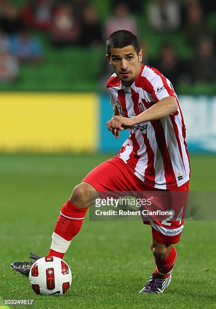 Aziz Behich of the Heart controls the ball during the round one A-League match between the Melbourne Heart and the Central Coast Mariners at AAMI...