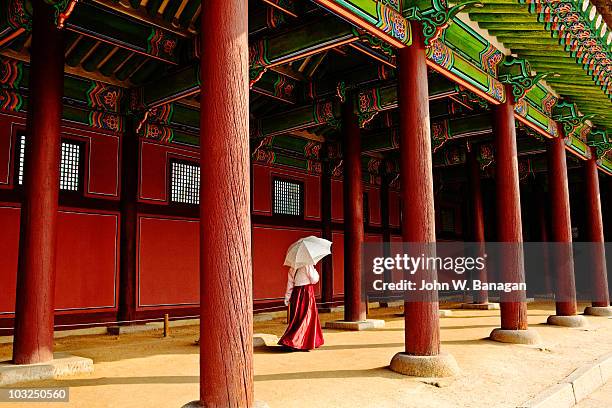 woman with umbrella - gyeongbokgung palace stock pictures, royalty-free photos & images