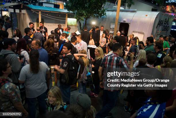 Fans crowd in front of the "Ash vs Evil Dead" autograph session during day two of the 2015 San Diego Comic-Con International Friday. ///ADDITIONAL...