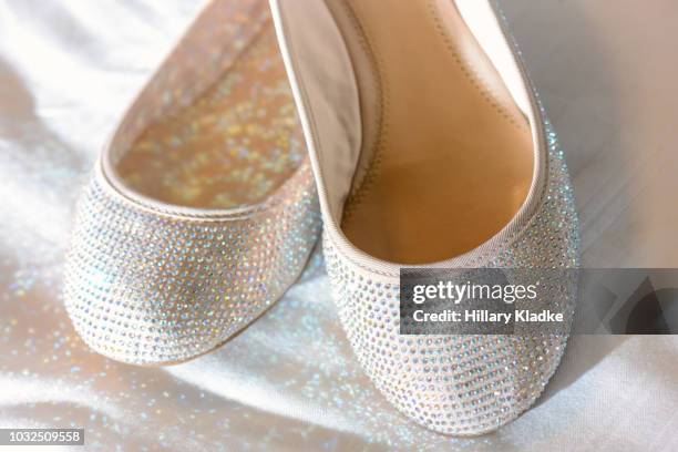 sparkly white ballet flats - flat shoe stock pictures, royalty-free photos & images