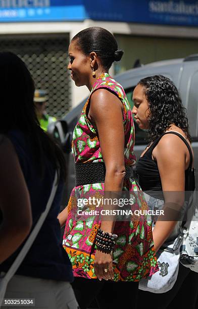 First Lady Michelle Obama arrives to visit Granada's cathedral on August 5, 2010 during her vacation in southern Spain. US First Lady Michelle Obama...