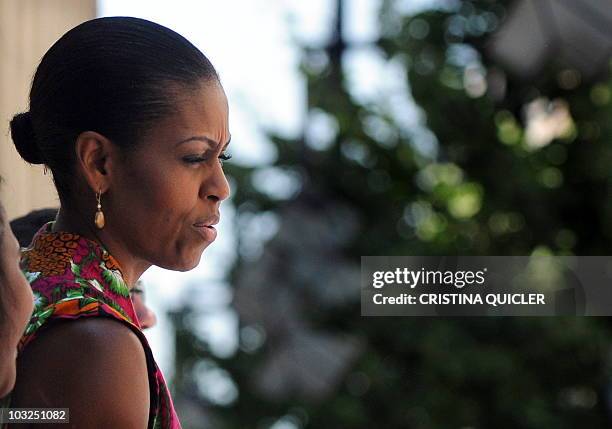 First Lady Michelle Obama arrives to visit Granada's cathedral on August 5, 2010 during her vacation in southern Spain. US First Lady Michelle Obama...