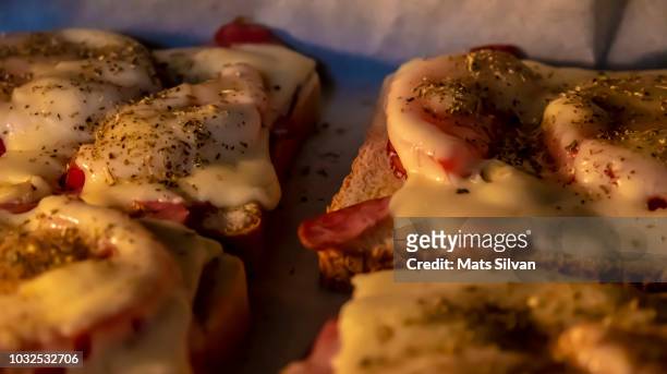 grilled sandwich in the oven - cheese on toast stock pictures, royalty-free photos & images