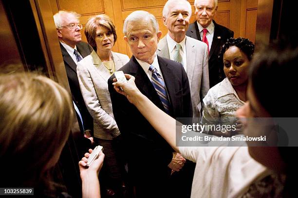 Sen. Bernard Sanders , U.S. Sen. Lisa Murkowski , U.S. Sen. Jeff Sessions , U.S. Sen. Thad Cochran andU.S. Sen. Orrin Hatch ride an elevator after...