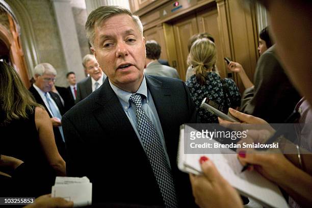 Sen. Lindsey Graham speaks to reporters after voting on Capitol Hill August 5, 2010 in Washington, DC. The Senate voted 63-37 to confirm Solicitor...