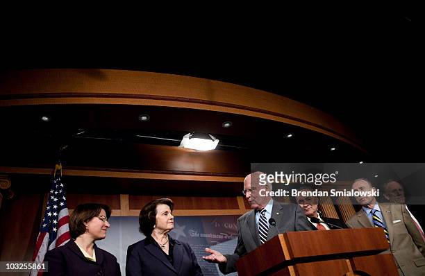 Sen. Amy Klobuchar , U.S. Sen. Dianne Feinstein , U.S. Sen. Charles Schumer , and U.S. Sen. Arlen Specter listen to Senate Judiciary Committee...