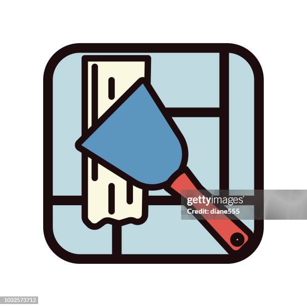 thin line home improvement diy icon - plastering services stock illustrations