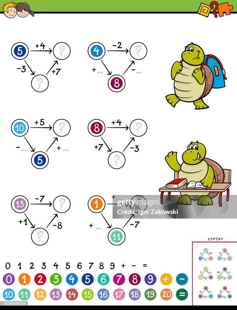 Calculation Math Games Printable Maths Calculation Educational Game For Children High-Res Vector Graphic ...