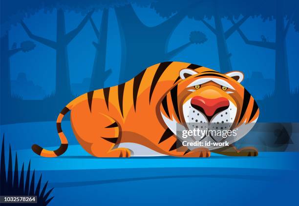 lonely tiger in jungle - sad tiger stock illustrations
