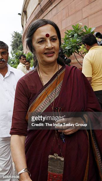 Brinda Karat of the Communist Party of India-Marxist arrive to attend the Parliament session in New Delhi on Thursday, August 05, 2010.