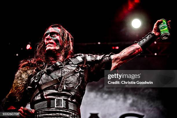 Mathias Nygard aka Warlord of Turisas performs on stage on day 1 of Sonisphere Festival on July 30, 2010 in Knebworth, England.