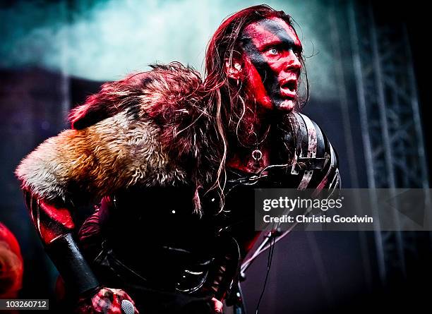 Mathias Nygard aka Warlord of Turisas performs on stage on day 1 of Sonisphere Festival on July 30, 2010 in Knebworth, England.