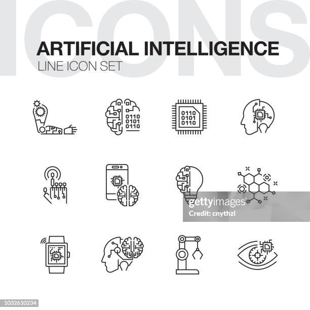 artificial intelligence line icons - artificial stock illustrations