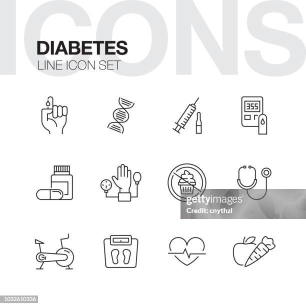 ilustraciones, imágenes clip art, dibujos animados e iconos de stock de iconos de línea diabetes - síntoma