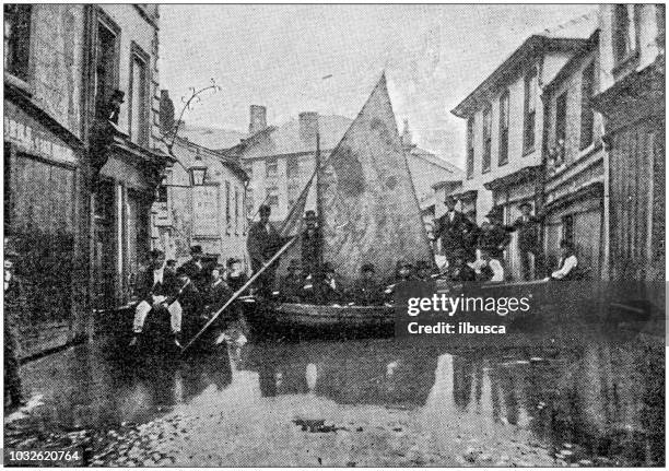 antique photograph: northwich collapsing city - building collapse stock illustrations