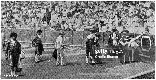 antique photograph: bullfight in spain - animal testing stock illustrations