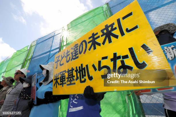 Anti-U.S. Base protesters continue protest outside U.S. Camp Schwab as the Okinawa gubernatorial election officially kicks off on September 13, 2018...