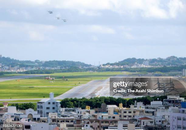 General view of the U.S. Futenma Air Base as the Okinawa gubernatorial election officially kicks off on September 13, 2018 in Ginowan, Okinawa,...