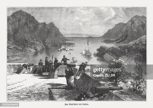 west point and hudson river, new york, usa, published 1876 - west point new york stock illustrations
