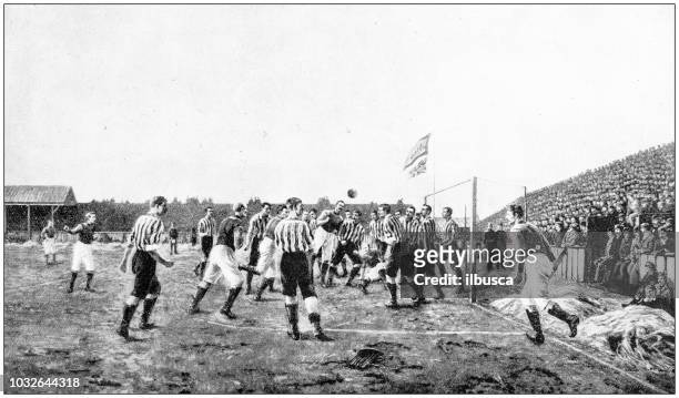 antique photograph: football match - archival stock illustrations