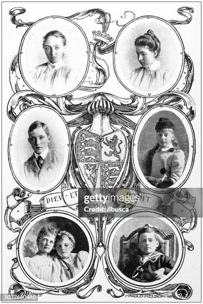 antique photograph: connaught noble family - irish family stock illustrations