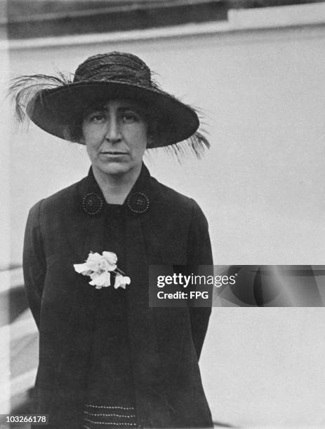 American politician and peace activist Jeannette Rankin , circa 1918. She was was the first woman elected to the US House of Representatives.